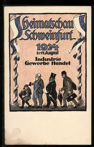 Künstler-AK Schweinfurt, Heimatschau 1924, Industrie Gewerbe Handel