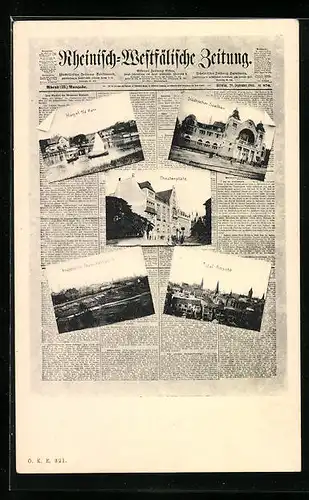 AK Essen /Ruhr, Rheinisch-Westfälische Zeitung, Hügel, Theaterplatz, Krupp`sche Gussstahlfabrik