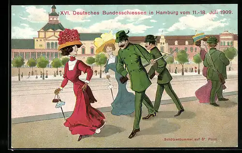AK Hamburg, XVI. Dt. Bundesschiessen 1909, Schützen mit Gewehren aus St. Pauli, Schützenverein