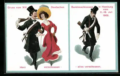 AK Hamburg, XVI. Deutsches Bundesschiessen 1909, Erfolgreicher Schütze mit Mädchen