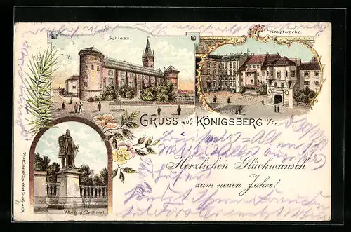 Lithographie Königsberg, Hauptwache, Schloss, Albrecht-Denkmal
