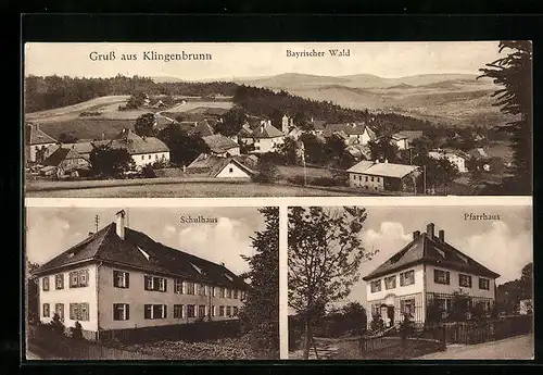 AK Klingenbrunn, Pfarrhaus, Schulhaus, Bayrischer Wald
