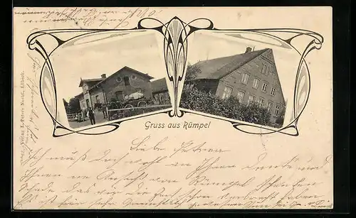 AK Rümpel, Blick auf ein Gehöft und ein Haus