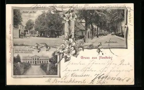 AK Fleckeby, Gasthof zur Post, Hauptstrasse, Haus des dänischen Hardes Vogt Blauenfeld