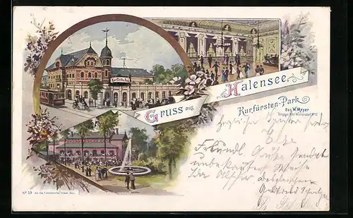 Künstler-AK Berlin-Halensee, Kurfürsten-Park mit Springbrunnen