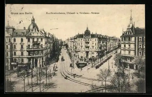 AK Berlin-Charlottenburg, Kurfürstendamm, Uhland-und Grolman-Strasse