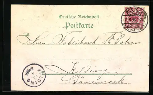 Lithographie Rostock, Panoramablick, Neuer Markt mit Marienkirche, Nicolaikirche