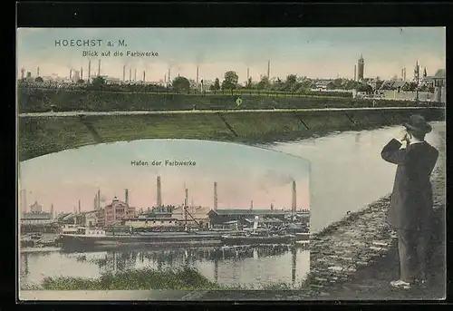 AK Frankfurt-Höchst, Blick auf die Farbwerke, Hafen der Farbenwerke