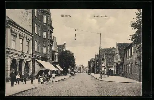 AK Husum, Norderstrasse, Georg C. Hansen Markt No. 23