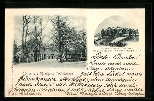 AK Hamburg-Othmarschen, Ritscher`s Wirtshaus, Altes Ritscher`s Wirtshaus, 1822 durch Brandstiftung zerstört