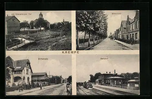 AK Krempe, Süderwall, Stiftstrasse, Bahnhof, Am Gravenkoper Tor