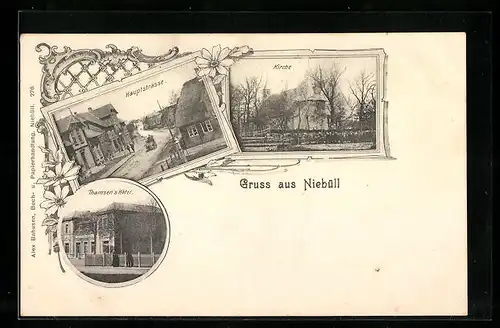AK Niebüll, Thomsen`s Hotel, Hauptstrasse, Kirche