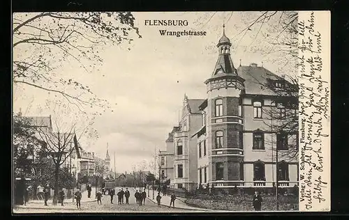 AK Flensburg, Wrangelstrasse mit Villen