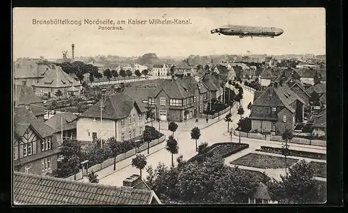 AK Brunsbüttelkoog, Panorama mit Luftschiff Zeppelin