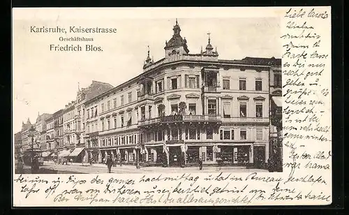 AK Karlsruhe, Kaiserstrasse, Geschäft Friedrich Blos