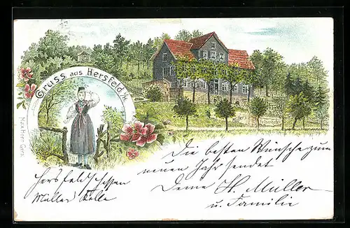 Lithographie Hersfeld i. H., Gasthaus Müller`s Felsenkeller