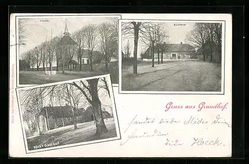 AK Grundhof, Gasthof Höck, Kirche, Küsterat