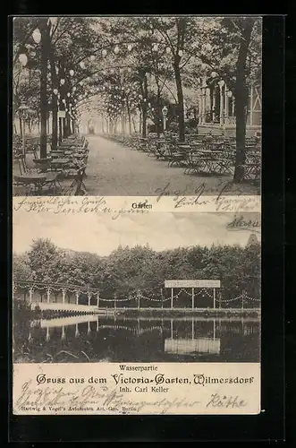 AK Berlin-Wilmersdorf, Victoria-Garten, Garten und Wasserpartie