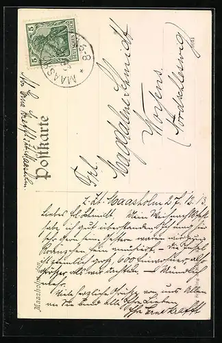 AK Maasholm, Strassenansicht, Fischer beim Netzeflicken