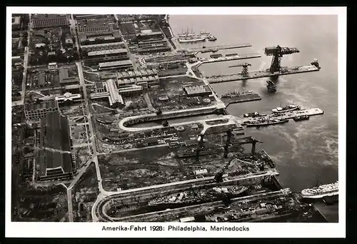 Fotografie Ansicht Philadelphia, Amerika-Fahrt 1928: Marinedocks vom Zeppelin aus fotografiert