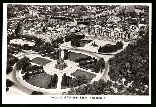 Fotografie Ansicht Berlin, Deutschland-Fahrten: Königsplatz mit Reichstag und Siegessäule vom Zeppelin aus fotografiert