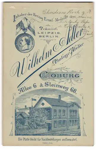 Fotografie Wilhelm Adler, Coburg, Ansicht Coburg, Blick auf das Ateliersgebäude mit Glasatelier