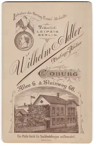Fotografie Wilhelm Adler, Coburg, Ansicht Coburg, Gebäude des Fotografen mit Gartenateliers Häusschen