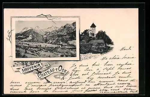 AK Chateau-d-Oex, Blick auf den Ort und Kirche