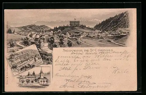 Lithographie St Cergues, Blick auf den Ort