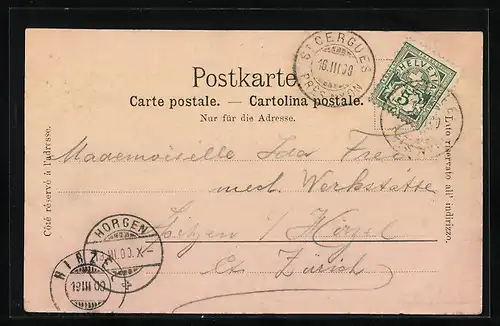 Lithographie St Cergues, Blick auf den Ort