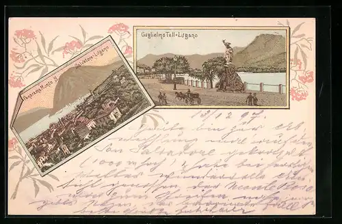 Lithographie Salvatore-Lugano, Panorama Monte S., Guglielmo Tell-Lugano