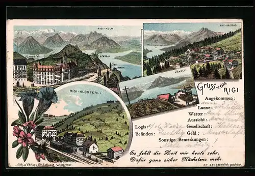 Lithographie Rigi, Rigi-Klösterli, Känzeli, Rigi-Kaltbad