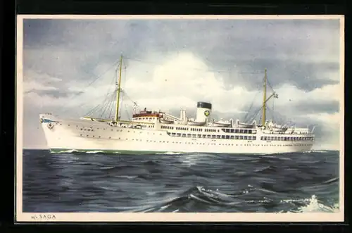 Künstler-AK Passagierschiff M.S. Saga bei hohem Wellengang