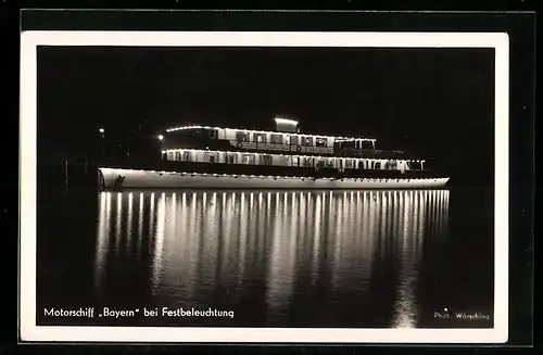 AK Motorschiff Bayern bei Festbeleuchtung auf dem Starnberger See