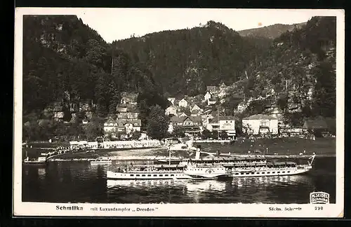 AK Schmilka, Luxusdampfer Dresden mit Blick auf Schmilka