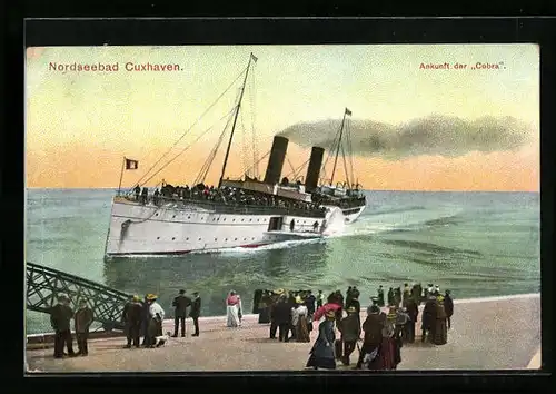 AK Cuxhaven, Ankunft des Passagierschiffs Cobra