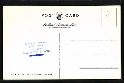 AK M.V. Kinderdyk in voller Fahrt