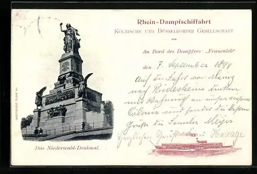 AK Niederwald-Denkmal, Dampfer Frauenlob