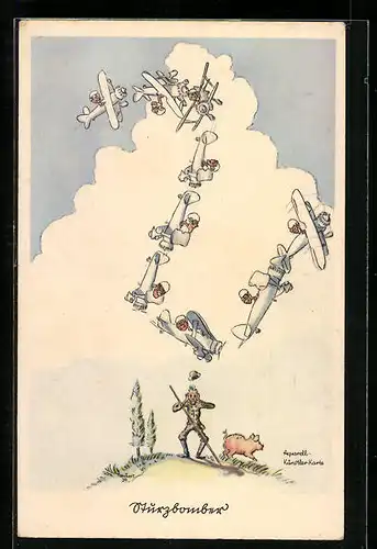 Künstler-AK Sturzbomber erschrickt den Landwirt