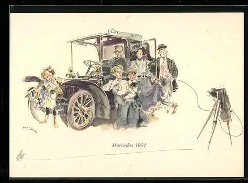 AK Stuttgart, Familie macht mit einem Fotoapparat ein Bild von ihrem Auto Mercedes 1904