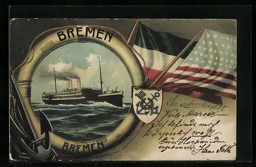 Lithographie Passagierschiff Kaiser Wilhelm II. auf hoher See