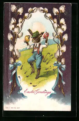 AK Osterhase in Tracht mit Ostereiern
