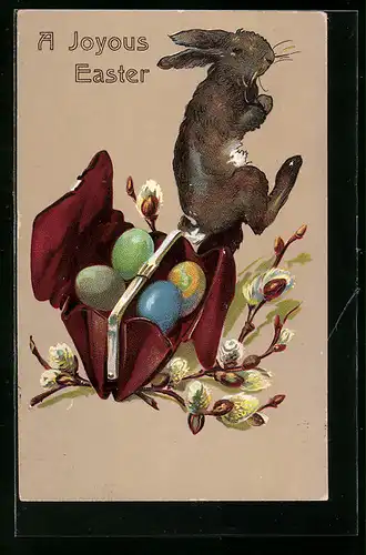 AK Osterhase mit Tasche voller Ostereiern