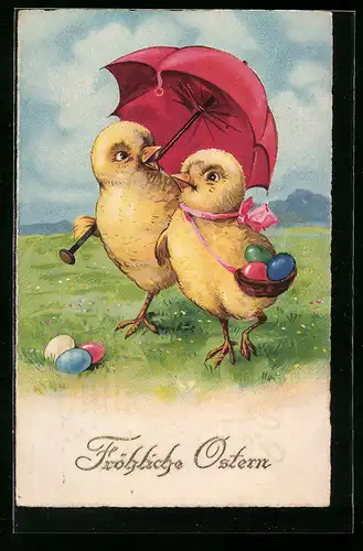 AK Osterküken unter dem Schirm