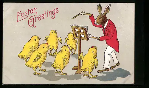 AK Osterhase dirigiert ein Osterküken-Orchester
