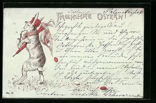 AK Osterhase verliert Eier aus seinem Beutel