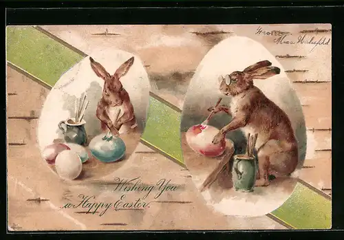 AK Osterhasen bemalen Ostereier