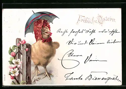 AK Osterküken unter dem Schirm