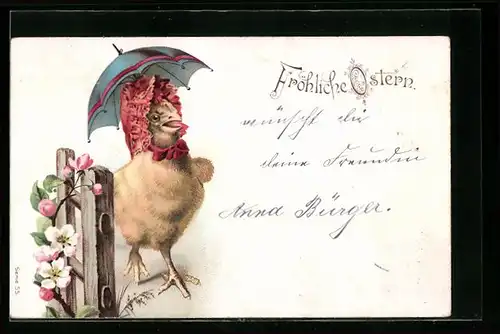 AK Osterküken unter dem Schirm