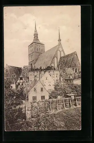 AK Rostock, Partie am Mühlentor, Nicolaikirche